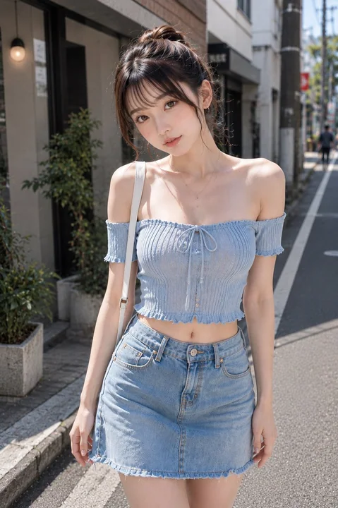 写实日本女性街头时尚摄影提示词