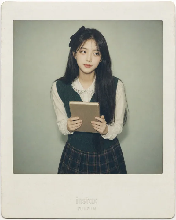 复古拍立得下的学院风少女