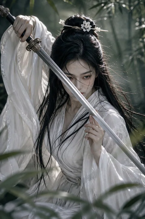 东方武侠白衣剑客肖像特写