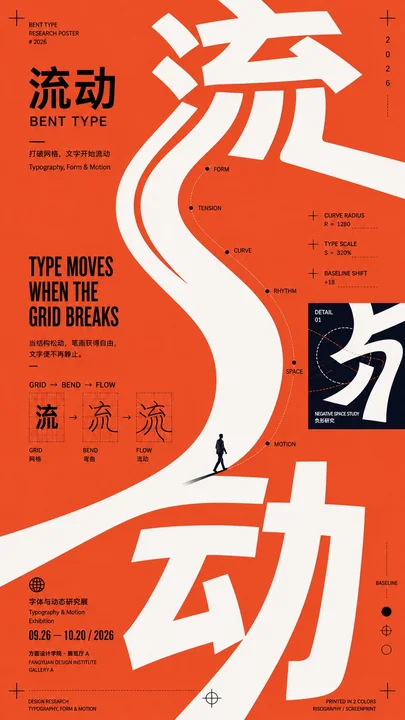 后现代曲线构图海报设计提示词