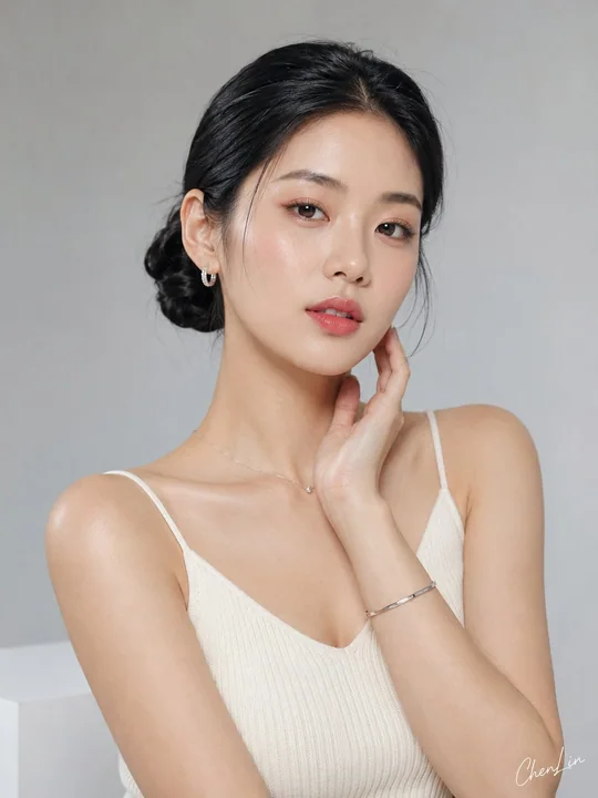 韩系极简玫瑰水光妆商业修图胸像