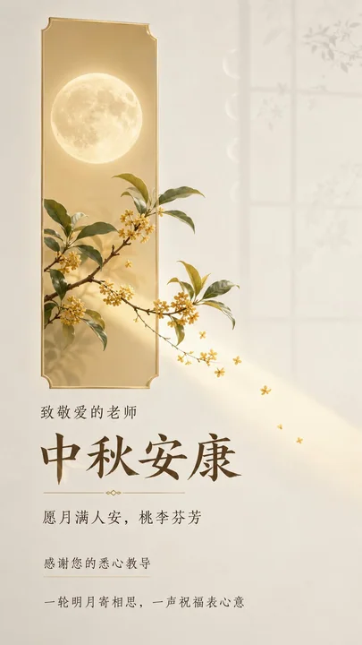 中秋节教师祝福月光窗口桂花竖版海报
