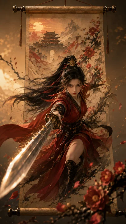 绝代剑姬破卷而出：东方奇幻电影质感海报