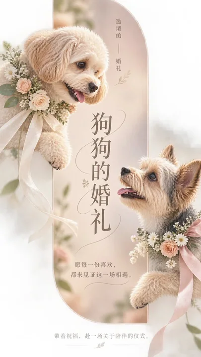 狗狗婚礼竖版手机社交邀请函