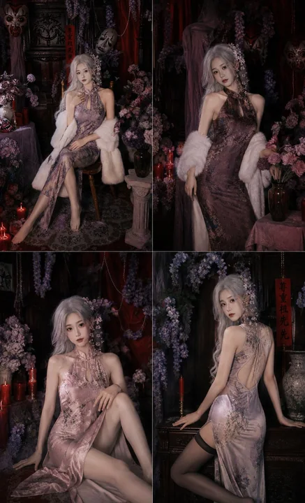 华丽诡谲中式鬼戏花房旗袍御姐人像
