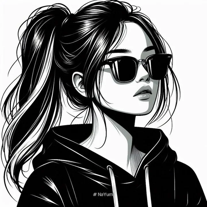 高对比度黑白墨绘时尚女性插画