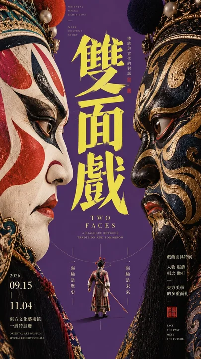 中轴夹景文化展览海报设计提示词