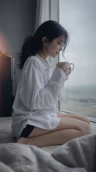 清晨落地窗前的韩系偶像女友私密抓拍
