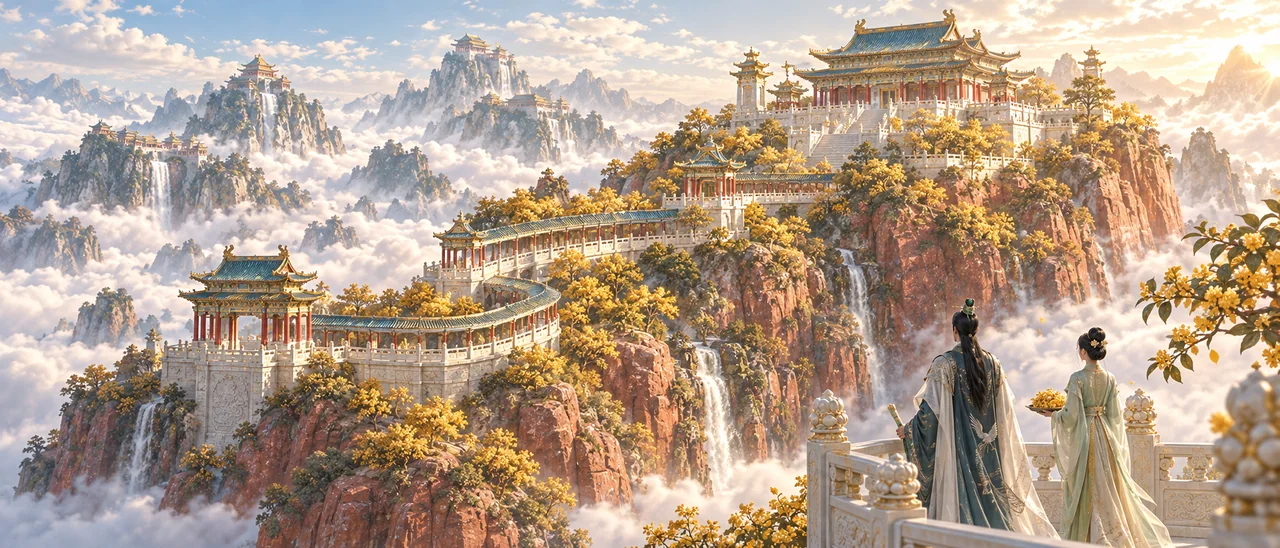 丹霞天苑崖上金桂宫：东方仙山秋色大景