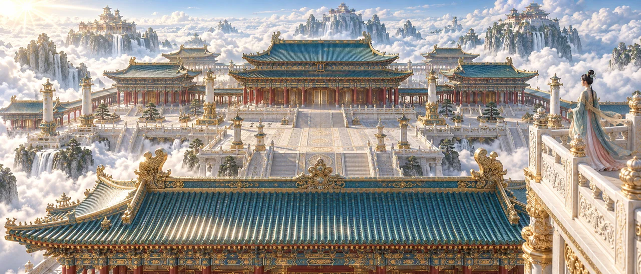 琉璃瓦海:东方天宫建筑群鸟瞰大景