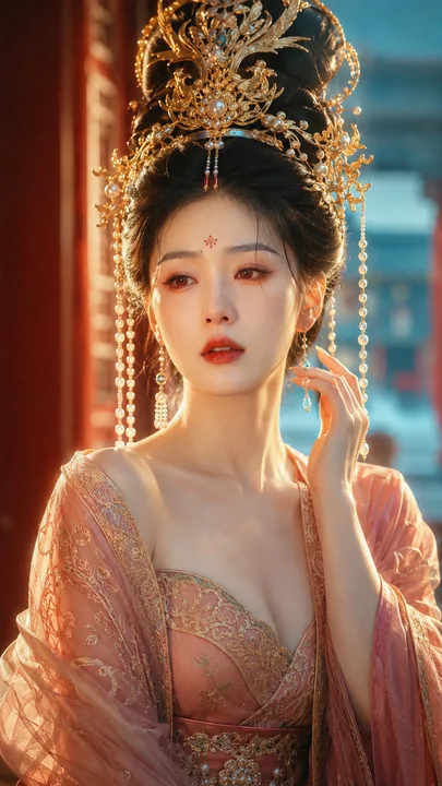 大唐盛世宫廷风华金丝凤冠古典美人