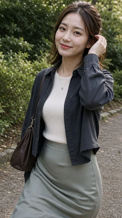 优雅初秋日本女性林间小道近景肖像