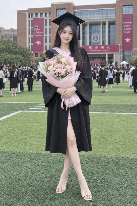 操场毕业典礼东亚女性全身写实摄影