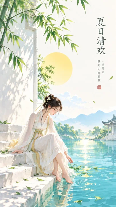 东方禅意极简夏日清爽插画