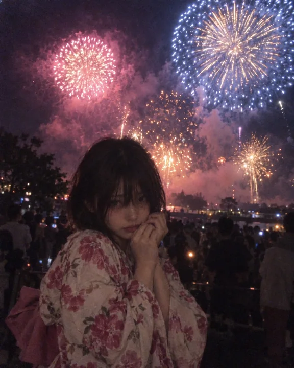 夏日烟火祭典少女超写实胶片随手拍