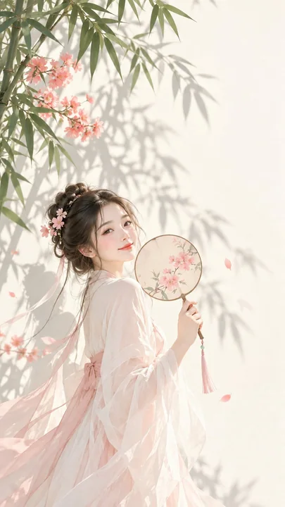 东方禅意极简插画夏日古风女子