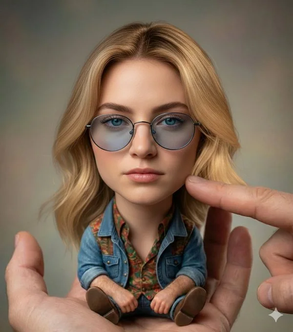 Doigt d'un géant effleure un monde en miniature dans un portrait surréaliste