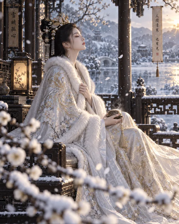 寒梅映雪古风美人的冬日孤寂感