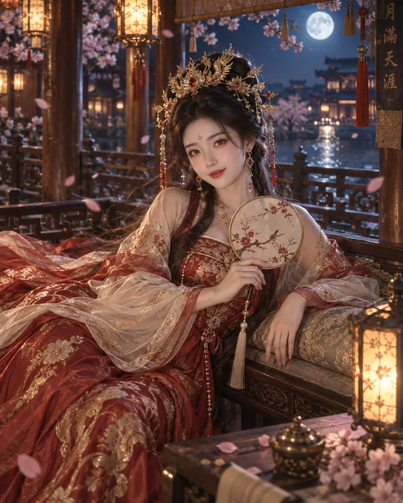 胭脂红影:夜色亭台里的绝美大唐风华