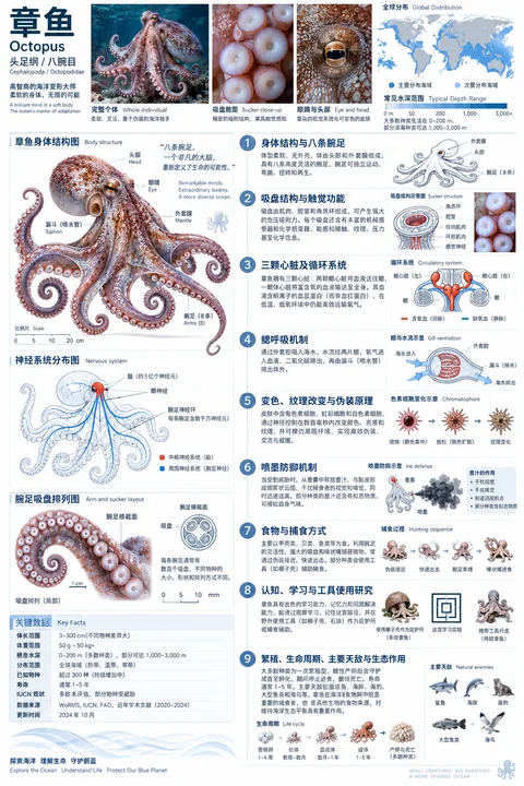 现代实验室风格章鱼科学百科数据图鉴