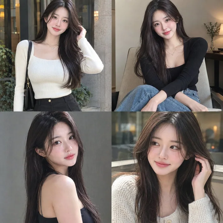 东亚女性四宫格时尚写真人像摄影