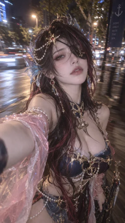 幻想海妖街头手机自拍摄影