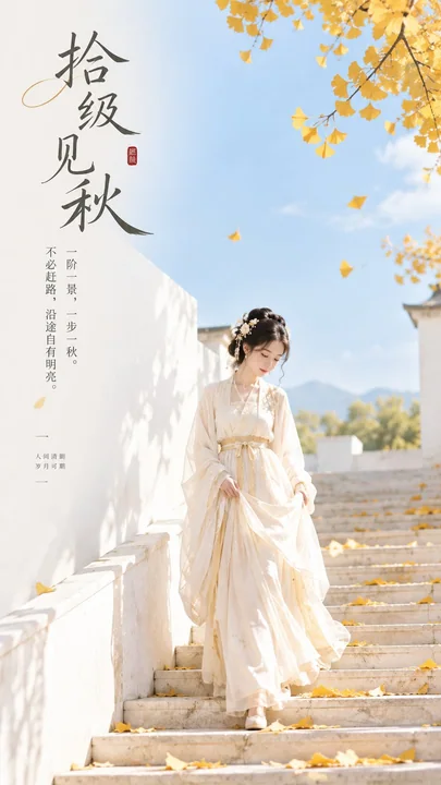 东方禅意极简秋日明亮女性海报