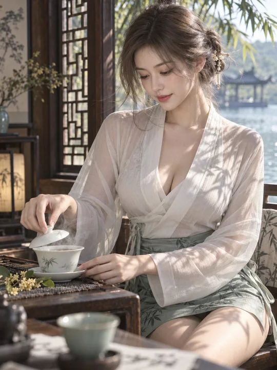 竹影试茶秋日午后中式人像