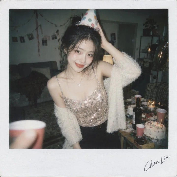 韩系女性生日派对拍立得抓拍