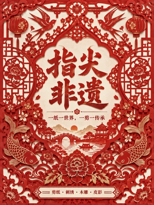 匠心指尖非遗剪纸艺术节庆海报