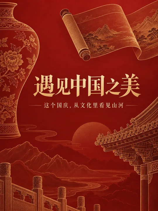 遇见中国之美:国庆文化主题博物馆风海报