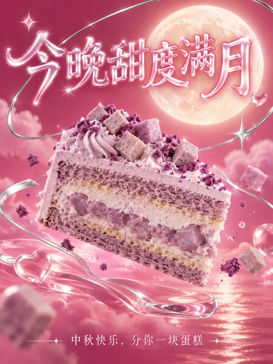 梦幻Y2K风格中秋芋泥蛋糕海报设计