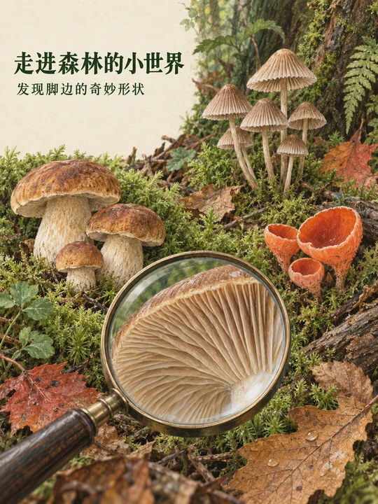 森林微观世界自然观察手绘海报