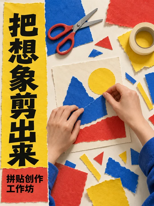 创意纸艺拼贴工作坊宣传海报