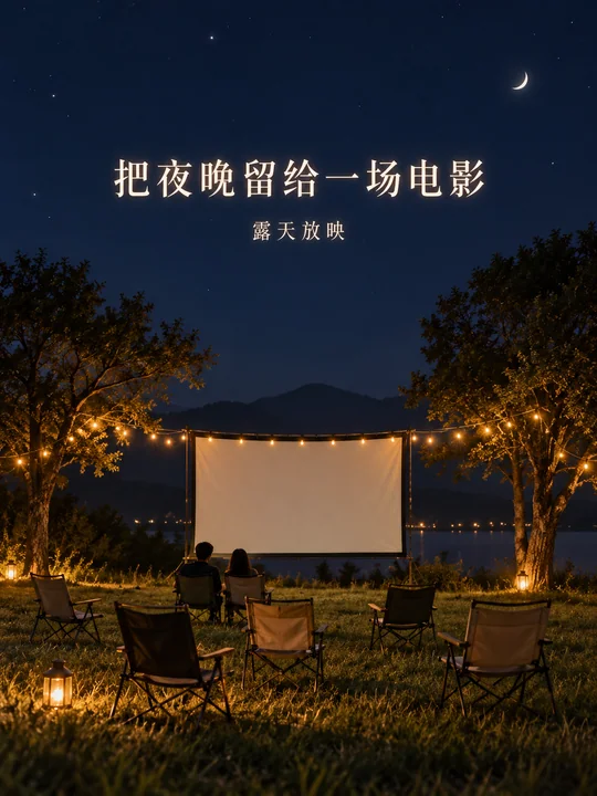 星空下的露天电影院治愈系海报