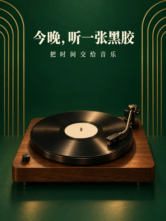 典雅祖母绿黑胶听证会极简海报
