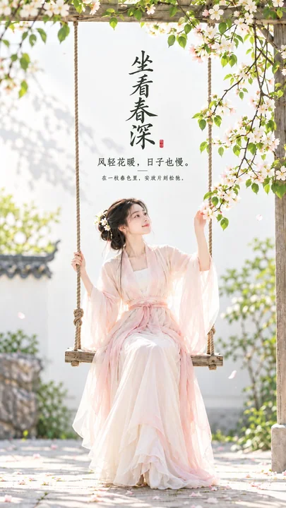 东方禅意极简女性审美秋千海报