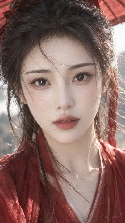 东方古典红衣美人超近景特写