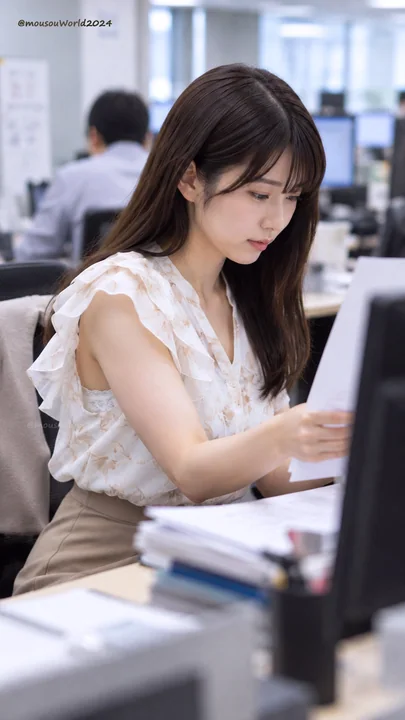 办公室女性工作侧拍特写