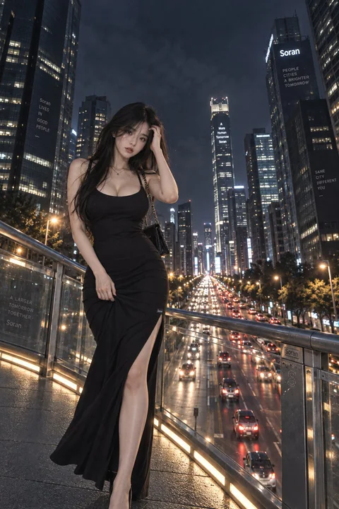 都市夜晚孤独女性写实人像