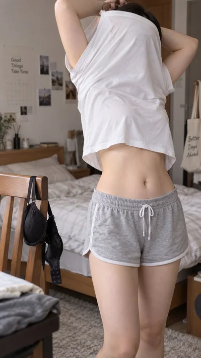 椅背上的黑色胸罩与正在穿衣的女子