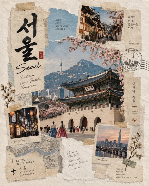 极简日系和纸胶带地标旅行手账拼贴