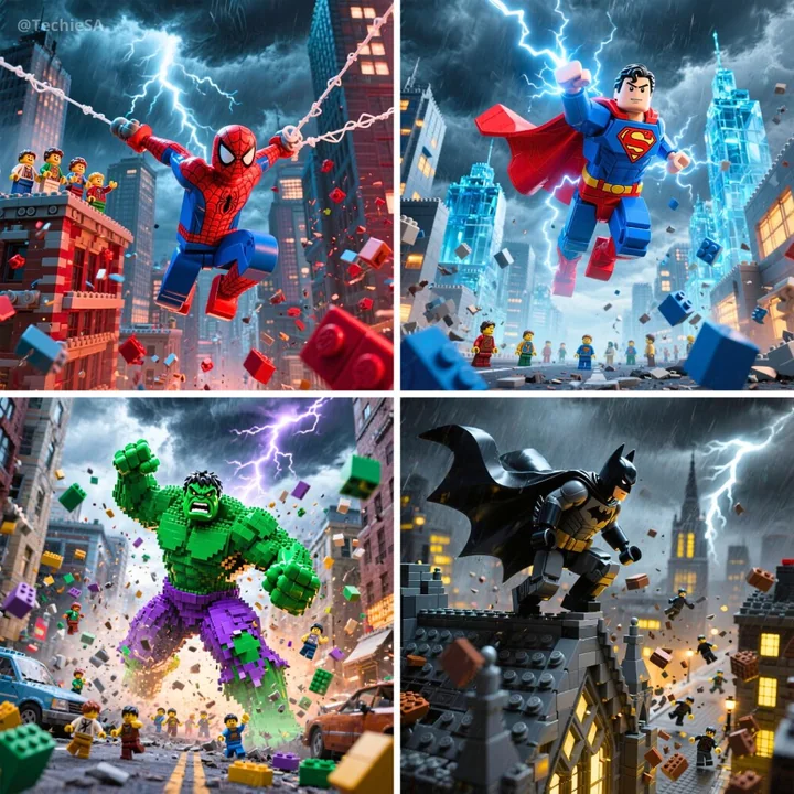Lego Super Heroes strike dynamic action poses.