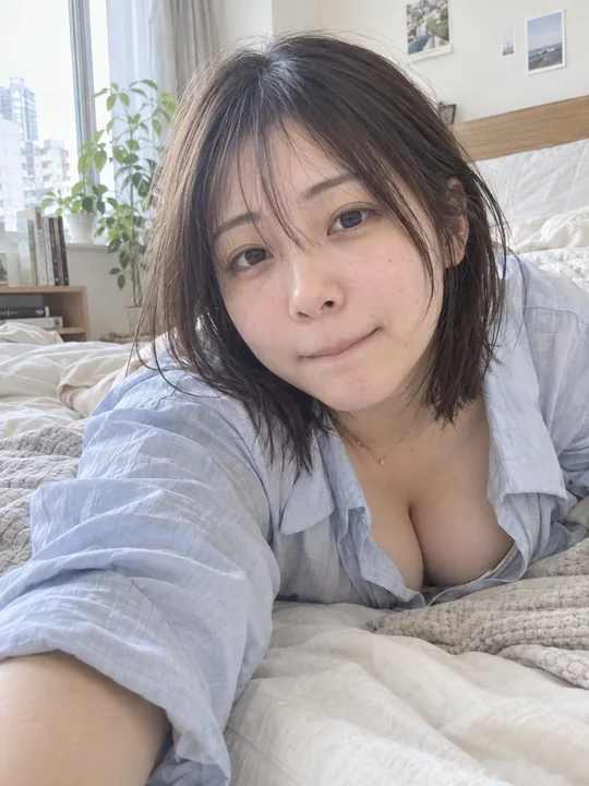 假日中午卧室日系女生手机自拍快照