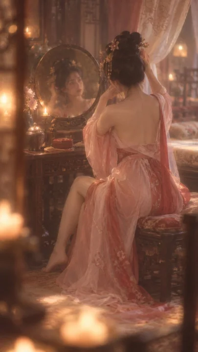 唐代闺阁梳妆红粉汉服美人
