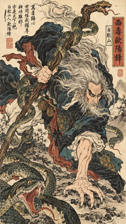 东方武侠浮世绘人物画风格提示词模板