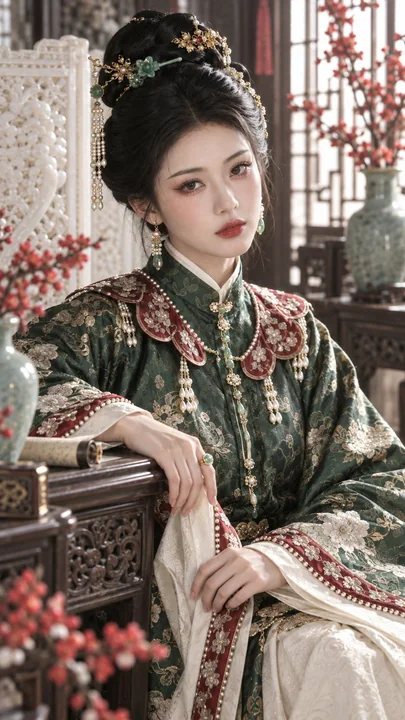 古风高对比翡翠胭脂贵女美妆
