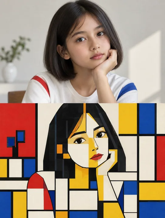 竖版上下双拼风格派重构插画
