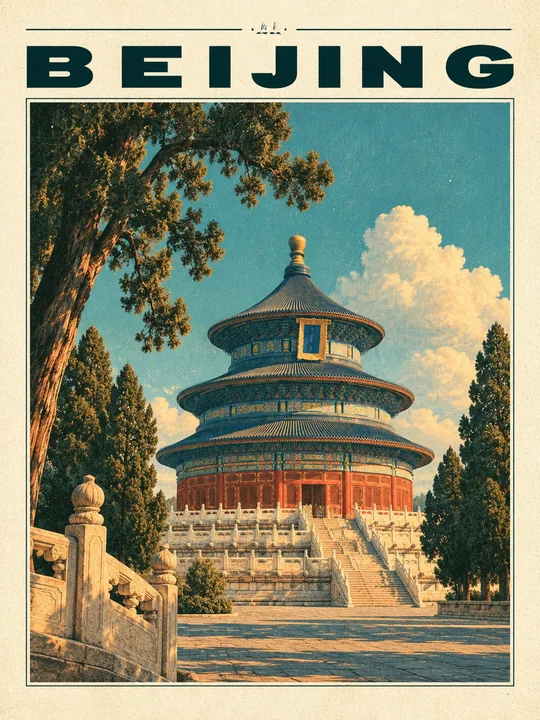 复古中世纪风格旅行海报地标插画