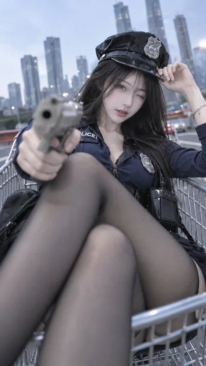 冷调城市写真购物车制服少女摄影